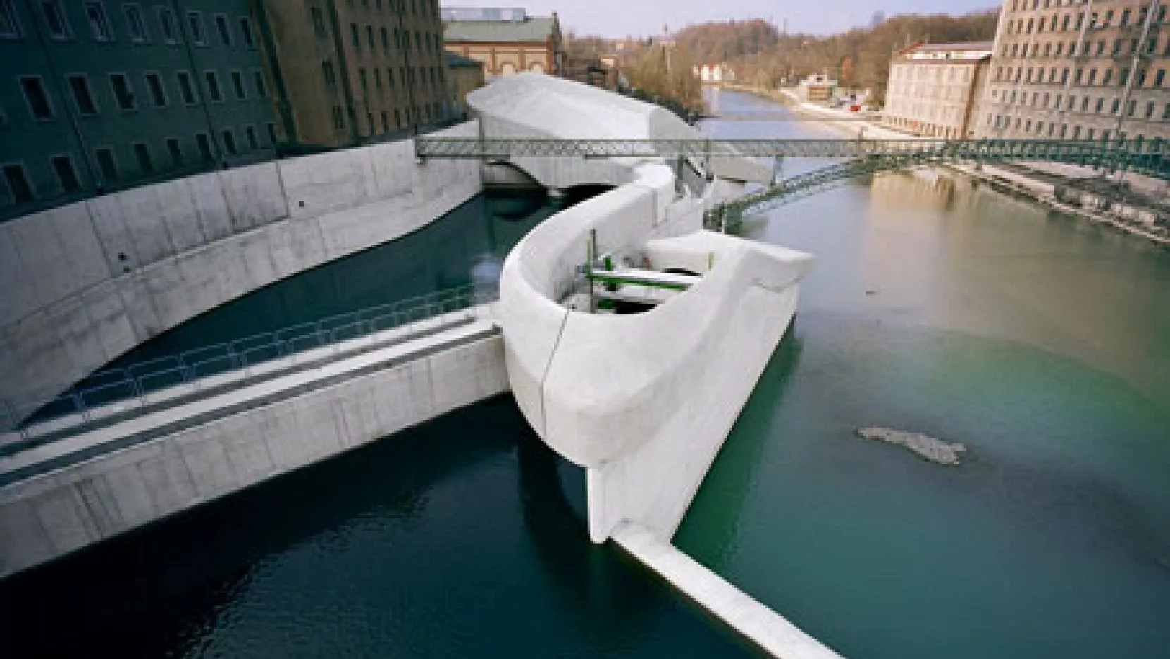 clean water next to buildings